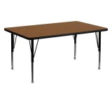 30''W x 60''L Rectangular Activity Table with 1.25'' Thick High Pressure Oak Laminate Top and Height Adjustable Pre-School Legs [XU-A3060-REC-OAK-H-P-GG]