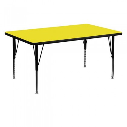 30''W x 60''L Rectangular Activity Table with 1.25'' Thick High Pressure Yellow Laminate Top and Height Adjustable Pre-School Legs [XU-A3060-REC-YEL-H-P-GG]