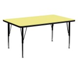 30''W x 60''L Rectangular Activity Table with Yellow Thermal Fused Laminate Top and Height Adjustable Pre-School Legs [XU-A3060-REC-YEL-T-P-GG]