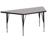 30''W x 60''L Trapezoid Activity Table with 1.25'' Thick High Pressure Grey Laminate Top and Height Adjustable Pre-School Legs [XU-A3060-TRAP-GY-H-P-GG]
