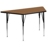 30''W x 60''L Trapezoid Activity Table with Oak Thermal Fused Laminate Top and Standard Height Adjustable Legs [XU-A3060-TRAP-OAK-T-A-GG]