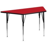 30''W x 60''L Trapezoid Activity Table with 1.25'' Thick High Pressure Red Laminate Top and Standard Height Adjustable Legs [XU-A3060-TRAP-RED-H-A-GG]