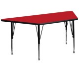 30''W x 60''L Trapezoid Activity Table with 1.25'' Thick High Pressure Red Laminate Top and Height Adjustable Pre-School Legs [XU-A3060-TRAP-RED-H-P-GG]