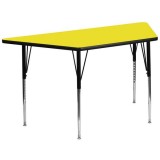 30''W x 60''L Trapezoid Activity Table with 1.25'' Thick High Pressure Yellow Laminate Top and Standard Height Adjustable Legs [XU-A3060-TRAP-YEL-H-A-GG]