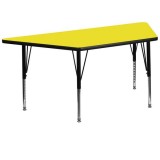 30''W x 60''L Trapezoid Activity Table with 1.25'' Thick High Pressure Yellow Laminate Top and Height Adjustable Pre-School Legs [XU-A3060-TRAP-YEL-H-P-GG]
