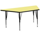 30''W x 60''L Trapezoid Activity Table with Yellow Thermal Fused Laminate Top and Height Adjustable Pre-School Legs [XU-A3060-TRAP-YEL-T-P-GG]