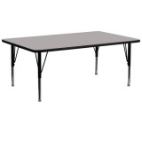 30''W x 72''L Rectangular Activity Table with 1.25'' Thick High Pressure Grey Laminate Top and Height Adjustable Pre-School Legs [XU-A3072-REC-GY-H-P-GG]