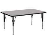 30''W x 72''L Rectangular Activity Table with Grey Thermal Fused Laminate Top and Height Adjustable Pre-School Legs [XU-A3072-REC-GY-T-P-GG]
