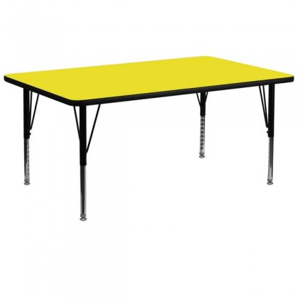 30''W x 72''L Rectangular Activity Table with 1.25'' Thick High Pressure Yellow Laminate Top and Height Adjustable Pre-School Legs [XU-A3072-REC-YEL-H-P-GG]