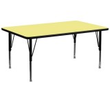 30''W x 72''L Rectangular Activity Table with Yellow Thermal Fused Laminate Top and Height Adjustable Pre-School Legs [XU-A3072-REC-YEL-T-P-GG]