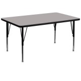 36''W x 72''L Rectangular Activity Table with 1.25'' Thick High Pressure Grey Laminate Top and Height Adjustable Pre-School Legs [XU-A3672-REC-GY-H-P-GG]