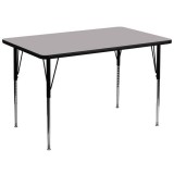36''W x 72''L Rectangular Activity Table with Grey Thermal Fused Laminate Top and Standard Height Adjustable Legs [XU-A3672-REC-GY-T-A-GG]