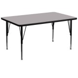 36''W x 72''L Rectangular Activity Table with Grey Thermal Fused Laminate Top and Height Adjustable Pre-School Legs [XU-A3672-REC-GY-T-P-GG]