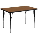 36''W x 72''L Rectangular Activity Table with 1.25'' Thick High Pressure Oak Laminate Top and Standard Height Adjustable Legs [XU-A3672-REC-OAK-H-A-GG]