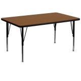 36''W x 72''L Rectangular Activity Table with 1.25'' Thick High Pressure Oak Laminate Top and Height Adjustable Pre-School Legs [XU-A3672-REC-OAK-H-P-GG]