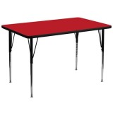 36''W x 72''L Rectangular Activity Table with 1.25'' Thick High Pressure Red Laminate Top and Standard Height Adjustable Legs [XU-A3672-REC-RED-H-A-GG]
