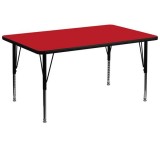 36''W x 72''L Rectangular Activity Table with 1.25'' Thick High Pressure Red Laminate Top and Height Adjustable Pre-School Legs [XU-A3672-REC-RED-H-P-GG]