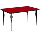 36''W x 72''L Rectangular Activity Table with Red Thermal Fused Laminate Top and Height Adjustable Pre-School Legs [XU-A3672-REC-RED-T-P-GG]