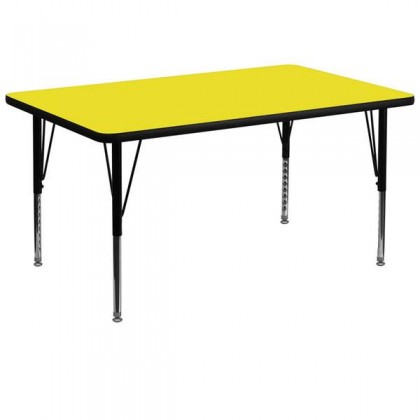 36''W x 72''L Rectangular Activity Table with 1.25'' Thick High Pressure Yellow Laminate Top and Height Adjustable Pre-School Legs [XU-A3672-REC-YEL-H-P-GG]