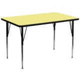 36''W x 72''L Rectangular Activity Table with Yellow Thermal Fused Laminate Top and Standard Height Adjustable Legs [XU-A3672-REC-YEL-T-A-GG]