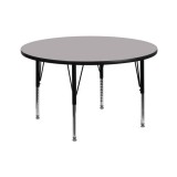 42'' Round Activity Table with Grey Thermal Fused Laminate Top and Height Adjustable Pre-School Legs [XU-A42-RND-GY-T-P-GG]