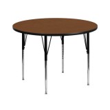 42'' Round Activity Table with 1.25'' Thick High Pressure Oak Laminate Top and Standard Height Adjustable Legs [XU-A42-RND-OAK-H-A-GG]