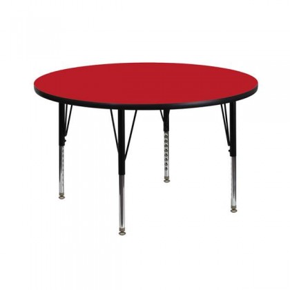 42'' Round Activity Table with 1.25'' Thick High Pressure Red Laminate Top and Height Adjustable Pre-School Legs [XU-A42-RND-RED-H-P-GG]