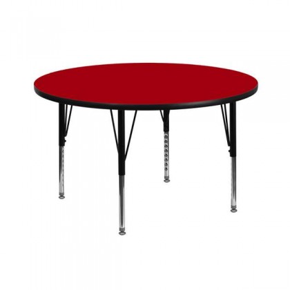 42'' Round Activity Table with Red Thermal Fused Laminate Top and Height Adjustable Pre-School Legs [XU-A42-RND-RED-T-P-GG]