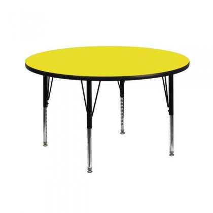 42'' Round Activity Table with 1.25'' Thick High Pressure Yellow Laminate Top and Height Adjustable Pre-School Legs [XU-A42-RND-YEL-H-P-GG]
