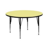42'' Round Activity Table with Yellow Thermal Fused Laminate Top and Height Adjustable Pre-School Legs [XU-A42-RND-YEL-T-P-GG]