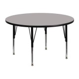 48'' Round Activity Table with 1.25'' Thick High Pressure Grey Laminate Top and Height Adjustable Pre-School Legs [XU-A48-RND-GY-H-P-GG]