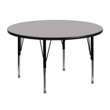 48'' Round Activity Table with Grey Thermal Fused Laminate Top and Height Adjustable Pre-School Legs [XU-A48-RND-GY-T-P-GG]