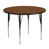 48'' Round Activity Table with 1.25'' Thick High Pressure Oak Laminate Top and Standard Height Adjustable Legs [XU-A48-RND-OAK-H-A-GG]
