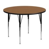 48'' Round Activity Table with Oak Thermal Fused Laminate Top and Standard Height Adjustable Legs [XU-A48-RND-OAK-T-A-GG]