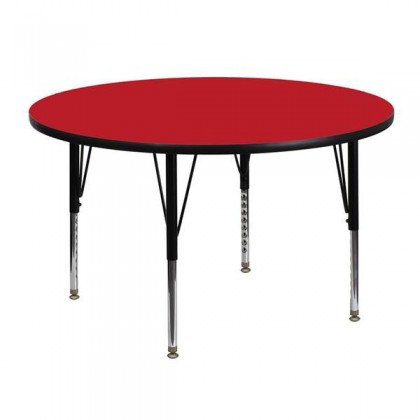 48'' Round Activity Table with 1.25'' Thick High Pressure Red Laminate Top and Height Adjustable Pre-School Legs [XU-A48-RND-RED-H-P-GG]