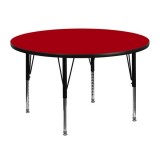 48'' Round Activity Table with Red Thermal Fused Laminate Top and Height Adjustable Pre-School Legs [XU-A48-RND-RED-T-P-GG]