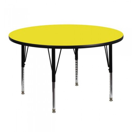 48'' Round Activity Table with 1.25'' Thick High Pressure Yellow Laminate Top and Height Adjustable Pre-School Legs [XU-A48-RND-YEL-H-P-GG]