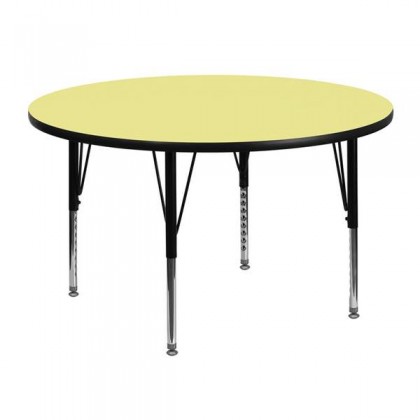 48'' Round Activity Table with Yellow Thermal Fused Laminate Top and Height Adjustable Pre-School Legs [XU-A48-RND-YEL-T-P-GG]
