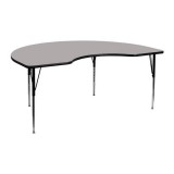 48''W x 72''L Kidney Shaped Activity Table with 1.25'' Thick High Pressure Grey Laminate Top and Standard Height Adjustable Legs [XU-A4872-KIDNY-GY-H-A-GG]