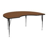 48''W x 72''L Kidney Shaped Activity Table with 1.25'' Thick High Pressure Oak Laminate Top and Standard Height Adjustable Legs [XU-A4872-KIDNY-OAK-H-A-GG]