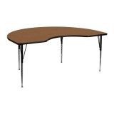 48''W x 72''L Kidney Shaped Activity Table with Oak Thermal Fused Laminate Top and Standard Height Adjustable Legs [XU-A4872-KIDNY-OAK-T-A-GG]