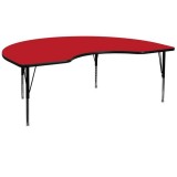 48''W x 72''L Kidney Shaped Activity Table with 1.25'' Thick High Pressure Red Laminate Top and Height Adjustable Pre-School Legs [XU-A4872-KIDNY-RED-H-P-GG]