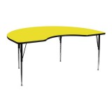 48''W x 72''L Kidney Shaped Activity Table with 1.25'' Thick High Pressure Yellow Laminate Top and Standard Height Adjustable Legs [XU-A4872-KIDNY-YEL-H-A-GG]
