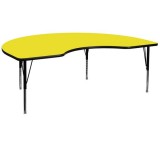 48''W x 72''L Kidney Shaped Activity Table with 1.25'' Thick High Pressure Yellow Laminate Top and Height Adjustable Pre-School Legs [XU-A4872-KIDNY-YEL-H-P-GG]