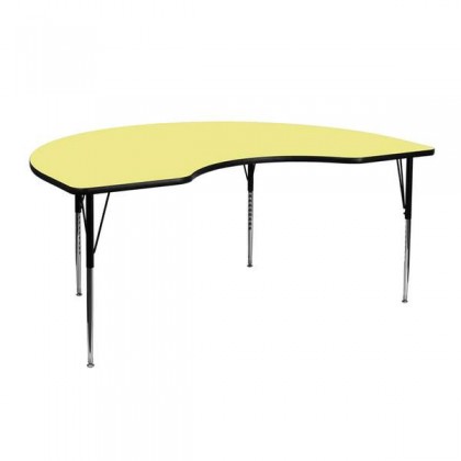 48''W x 72''L Kidney Shaped Activity Table with Yellow Thermal Fused Laminate Top and Standard Height Adjustable Legs [XU-A4872-KIDNY-YEL-T-A-GG]