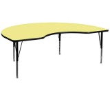 48''W x 72''L Kidney Shaped Activity Table with Yellow Thermal Fused Laminate Top and Height Adjustable Pre-School Legs [XU-A4872-KIDNY-YEL-T-P-GG]