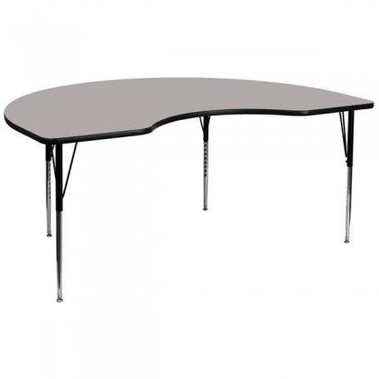 48''W x 96''L Kidney Shaped Activity Table with 1.25'' Thick High Pressure Grey Laminate Top and Standard Height Adjustable Legs [XU-A4896-KIDNY-GY-H-A-GG]
