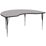 48''W x 96''L Kidney Shaped Activity Table with Grey Thermal Fused Laminate Top and Standard Height Adjustable Legs [XU-A4896-KIDNY-GY-T-A-GG]