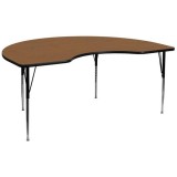 48''W x 96''L Kidney Shaped Activity Table with Oak Thermal Fused Laminate Top and Standard Height Adjustable Legs [XU-A4896-KIDNY-OAK-T-A-GG]