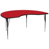 48''W x 96''L Kidney Shaped Activity Table with 1.25'' Thick High Pressure Red Laminate Top and Standard Height Adjustable Legs [XU-A4896-KIDNY-RED-H-A-GG]